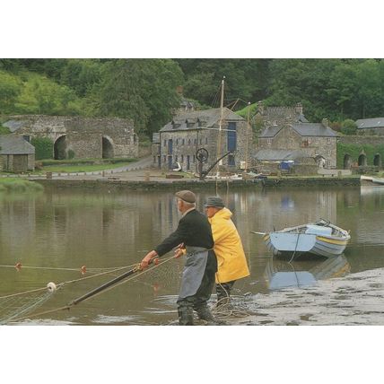 Salmon Fishermen Fishing Cotehele Quay Cornwall Postcard