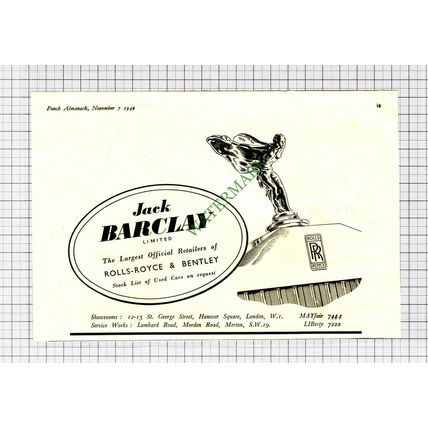 Jack Barclay Limited Rolls Royce Advert - 1949 Cutting