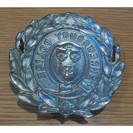 Vintage Shrewsbury Police Wreath Helmet Plate