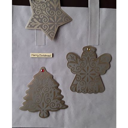 Hand decorated . Brown paper carrier bags Christmas gift bags # star angel tree