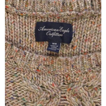 American Eagle Outfitters Open Cable Knit Confetti Sweater Orange Trim Wms Med