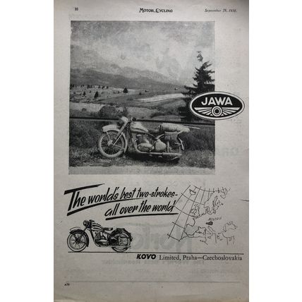 JAWA KOVO LTD PRAGUE 1950 VINTAGE MOTORCYCLE ADVERT