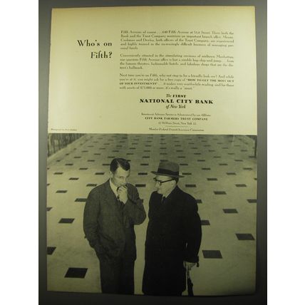 1956 First National City Bank Ad - Who's on Fifth?