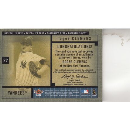 ROGER CLEMENS GAME JERSEY 2002 AUTOGRPHED NEW YORK YANKEES WORLD CHAMPION PITCHR