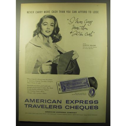 1959 American Express Travelers Cheques Advertisement - Dorothy Malone