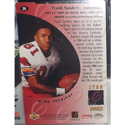 1995 Upper Deck FRANK SANDERS (Cardinals) Star Rookie Card #26