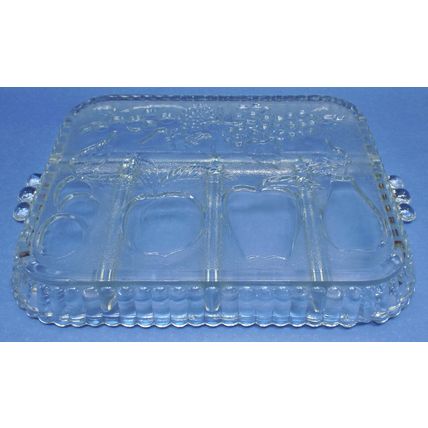 Vintage INDIANA GLASS Crystal Clear Divied Fruit Serving Tray Dish Pear Apple