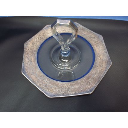 Antique 1800's Vaseline Glass Silver Overlay Compote Candy Dish 10" W 5" Tall