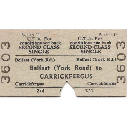 U.T.A. Edmondson Ticket - Belfast York Road to Carrickfergus