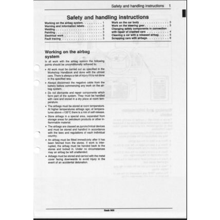 Saab 900 Airbag Workshop Manual 1994 199321052 PDF