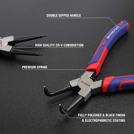 WORKPRO 4-Piece Snap Ring Pliers Set - Heavy Duty 7-Inch Internal/External Circl