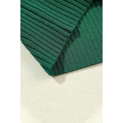 Blackish Green Patch Pocket Ribbed Knit Short Sleeve Sweater