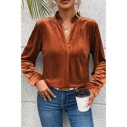 Gold Flame Frilled Collar Velvet Shirt