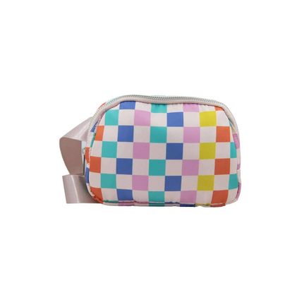 Pink Colorblock Checkered Printed Crossbody Bag