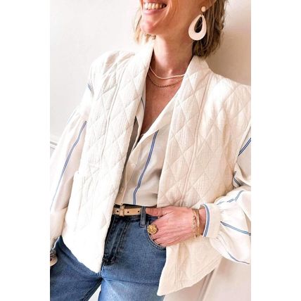 Sky Blue Stripe Drop Shoulder Bubble Sleeve Loose Shirt