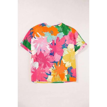 Multicolour Floral Print Folded Short Sleeve Shirt