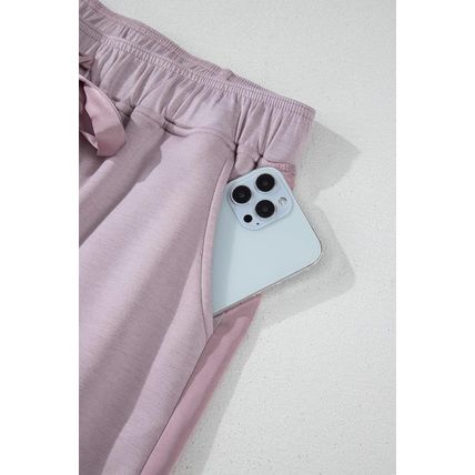 Orchid Petal Drawstring Waist Satin Stripe Patch Straight Leg High Waist Pants