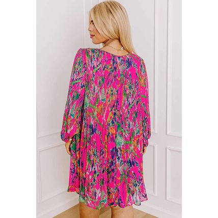 Rose Plus Size Abstract Floral Print Pleated Loose Dress