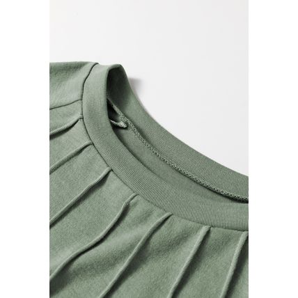 Grass Green Seam Detail Lace Contrast Cuffs Raglan Sleeve Top