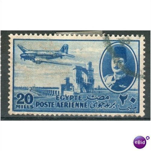 Egypt stamps 1947 - SG328 - King Farouk, Delta Barrage & Douglas Dakota 20m used