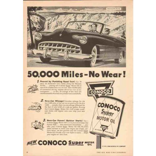 continental oil company 1950 no wear conoco super motor vintage ad-2
