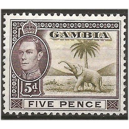 Gambia 1941 SG154a 5d Sage-Green & Purple-Brown Mounted Mint . .. .