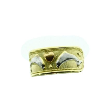 New Solid Real 14K Gold Lucky Two Dolphins and Heart Ring Band 4.4 Grams Size 9