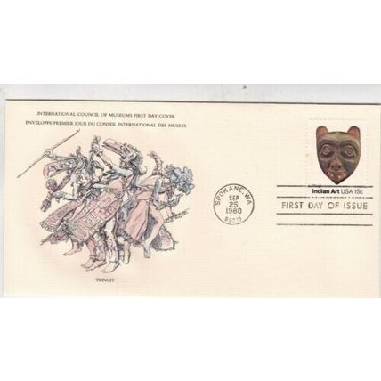 United States 1980 Tlingit Indian Art FDC Spokane Cancel unaddressed VGC
