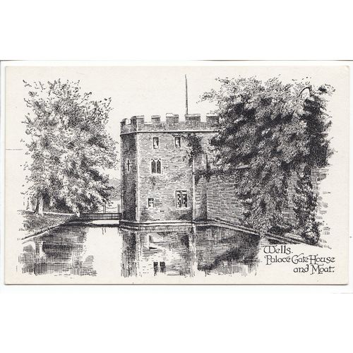 Palace Gate House and Moat Wells Somerset Etchette Series Postcard