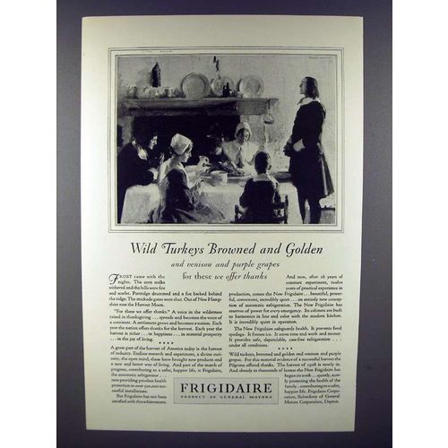1928 Frigidaire Refrigerator Ad - Wild Turkeys Golden