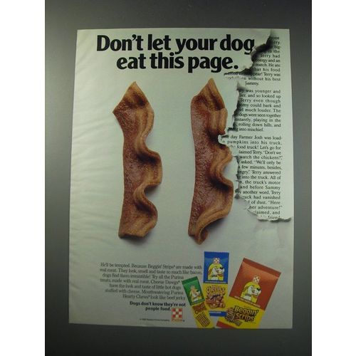 1991 Purina Beggin' Strips, Cheese Dawgs and Hearty Chews Ad - Eat this Page