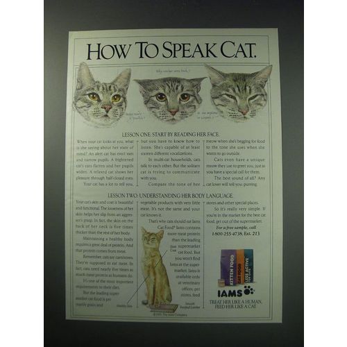1991 Iams Cat Food Ad - How to speak cat
