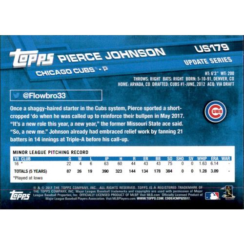 2017 Topps Baseball UPD Pierce Johnson #US179 RC