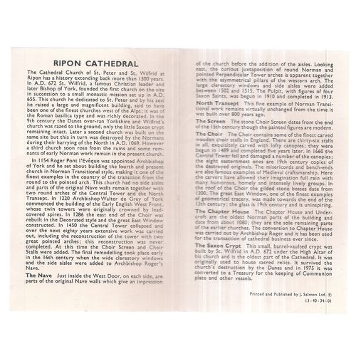 RIPON CATHEDRAL, YORKSHIRE 4 page Information card =