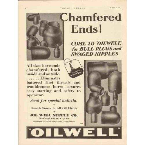OIL WELL SUPPLY COMPANY 1931 Chamfered Ends Oilwell pipe vintage ad