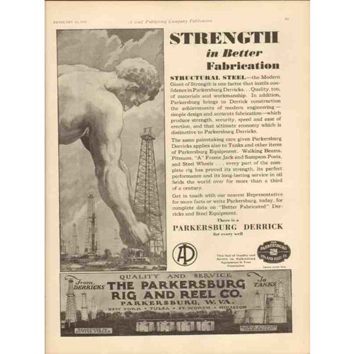 PARKERSBURG RIG REEL COMPANY 1931 Strength fabrication oil vintage ad