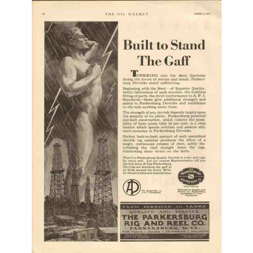 PARKERSBURG RIG REEL COMPANY 1931 Built stand Gaff oilfield vintage ad