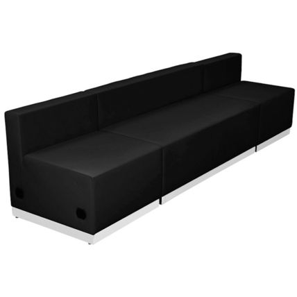 Black White Leather 3 Pc Linear Sectional Reception Office Hotel Conference Room