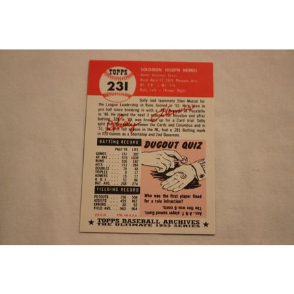 Solomon Solly Hemus 1991 Topps 1953 Archives NO. 231