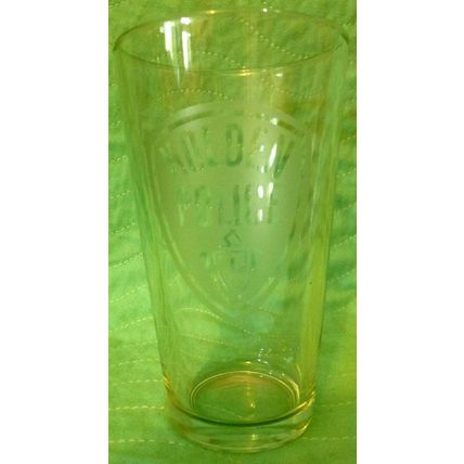 HOLDEN MASSACHUSETTS POLICE HEAVY PINT GLASS TUMBLER with POLICE PATCH LOGO