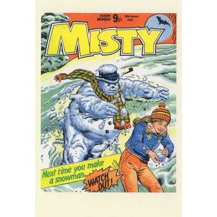 Snowman Comes Alive Horror Girls 1970s Misty Comic Book Postcard