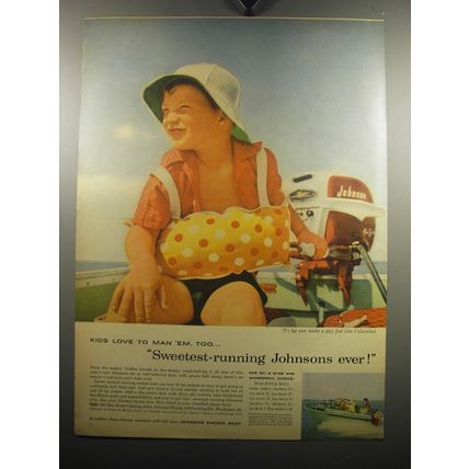 1957 Johnson Sea-Horse Outboard Motors Ad - Kids love to man 'em, too