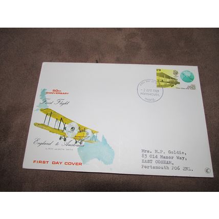 Tovey 1969 GB FDC Cover - England to Australia 1st flight anniversary - Aviation
