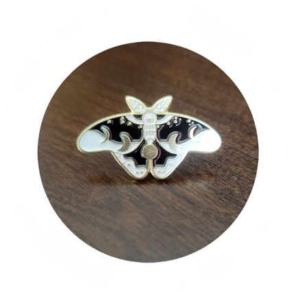 Wiccan Moon Phase Butterfly Pin Badge Black Gold Enamelled 3.5 cm x 2.1 cm BA33