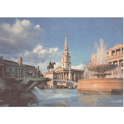 GB Postcard - Trafalgar Square Fountains and St. Martin's Church, London