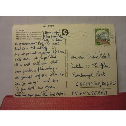 MONUMENT OF ST. FRANCESCO, ALASSIO, ITALY .used postcard 1985 pm #
