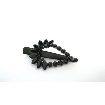 Medium black metal black crystal hair pin alligator clip