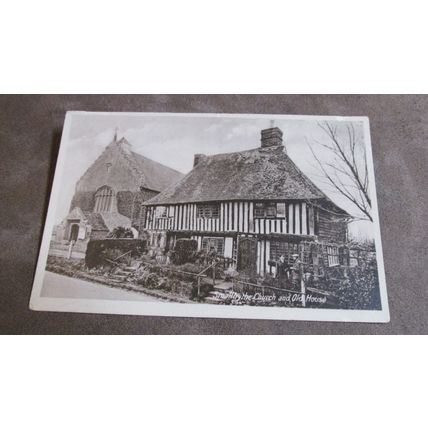 1940s real photo Postcard - Church & Old House, Smallby- Kent ?