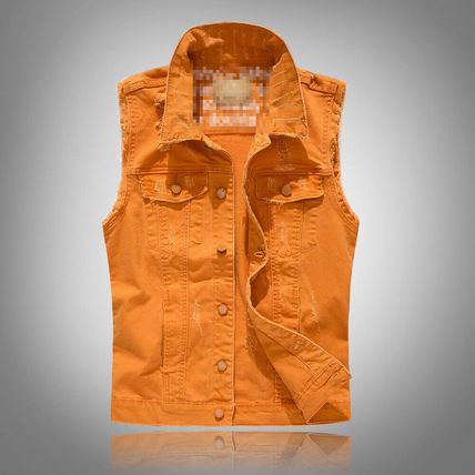 Vests Waistcoats Cowboy Ripped Sleeveless Jacket Men Jeans Vests Slim Denim