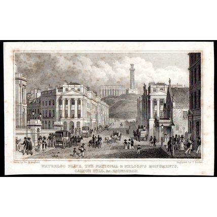 WATERLOO PLACE EDINBURGH 1829 Thomas Hosmer Shepherd ANTIQUE ENGRAVING